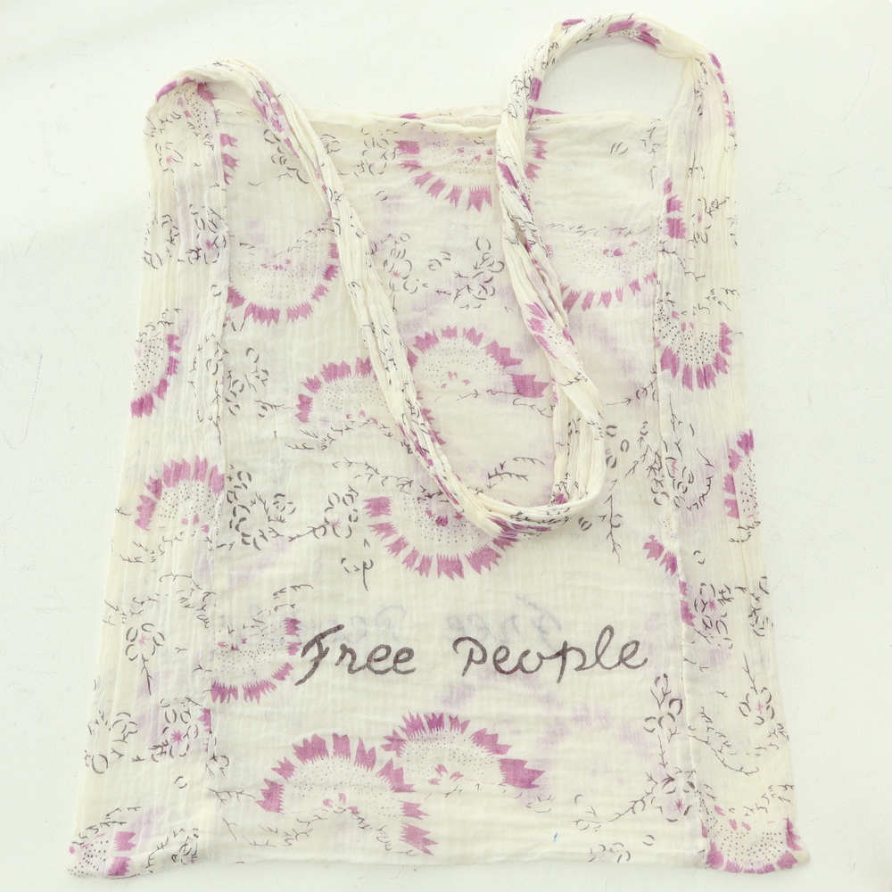 Free People Lightweight Cotton Tote 14X12 Purple/White